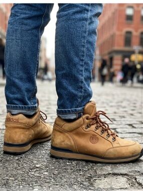 adidas Men's Tan Leather Hiking Boots - Brown Lace-Up Outdoor Sneakers